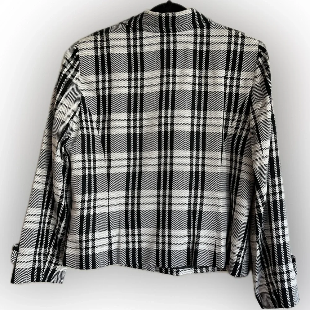 Vintage 90’s R.Q.T. Button Front Jacket Black & White Plaid Lined Collar Size 18